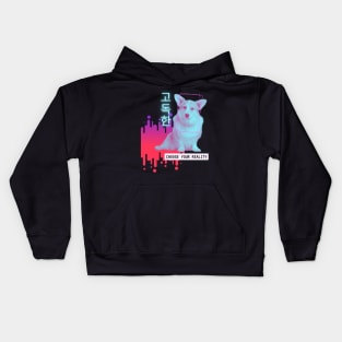 Corgi Lonely Reality Vaporwave Party Techno Glitch Kids Hoodie